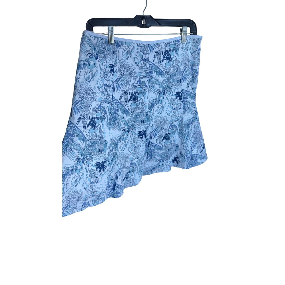 Key West Skirt Blue White Tropical Village Print A-Line Women's‎ Size 8
